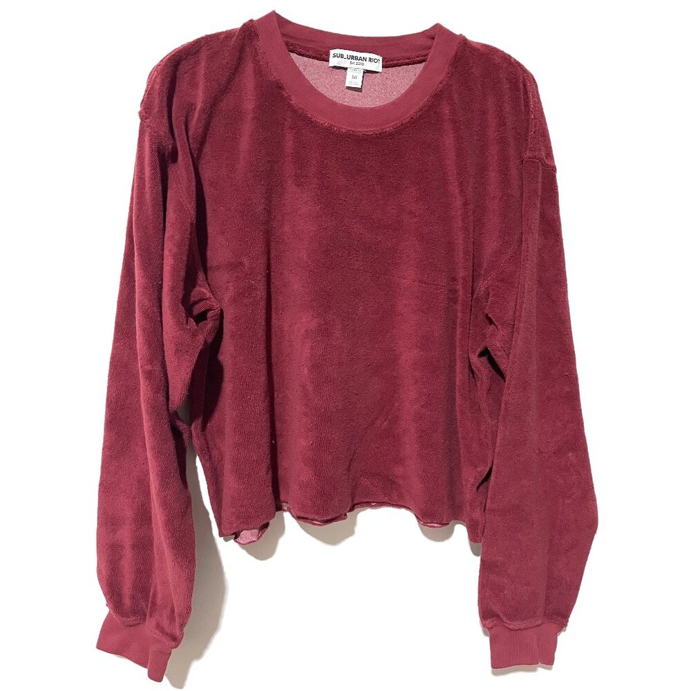 BURGUNDY LOOPY FRENCH TERRY CROPPED SWEATSHIRT | LONGSLEEVE